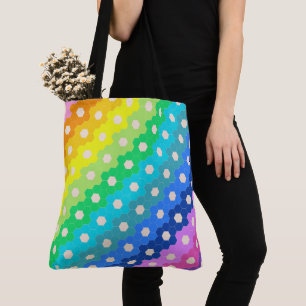 Vibrant Rainbow Geometric Hexagon Floral Pattern Tote Bag