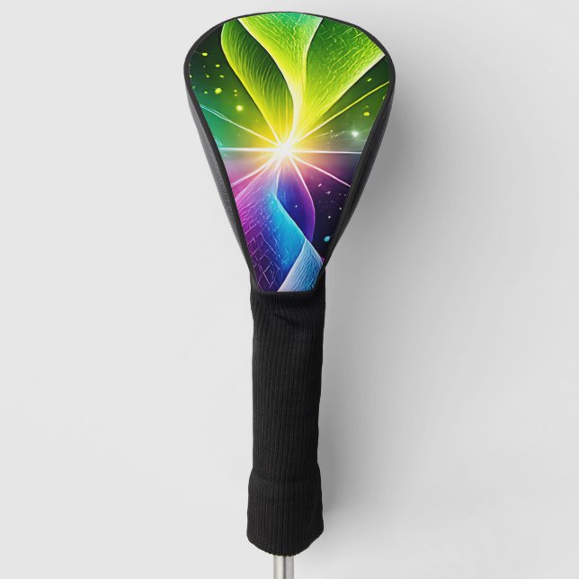 Vibrant Rainbow Glowing Digital Wave Golf Head Cover (Front)
