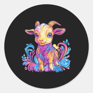 Vibrant Rainbow Goat Illustration Art Classic Round Sticker