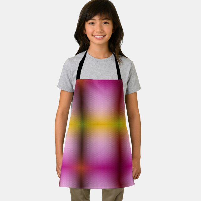 Vibrant rainbow gradient apron with shades of pink (Insitu)