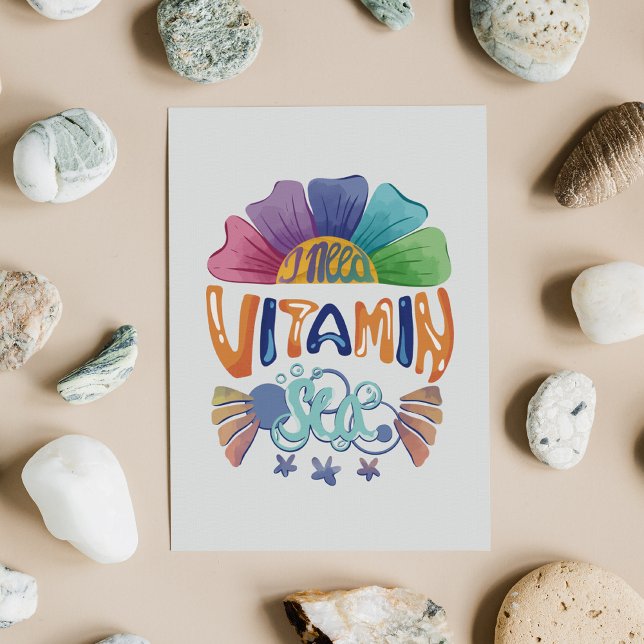 Vibrant Rainbow Hand-Lettering: I Need Vitamin Sea Holiday Card (Creator Uploaded)