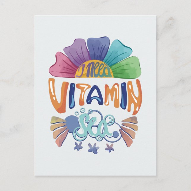 Vibrant Rainbow Hand-Lettering: I Need Vitamin Sea Postcard (Front)