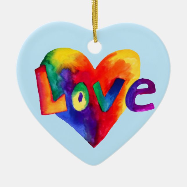 Vibrant Rainbow Hearts With The Word Love Ornament (Front)