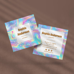 Vibrant Rainbow Holographic Square Business Card