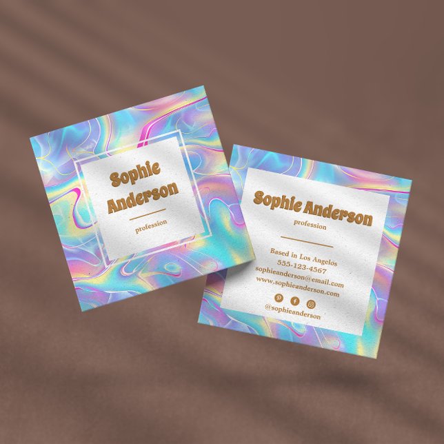 Vibrant Rainbow Holographic Square Business Card (Creator Uploaded)