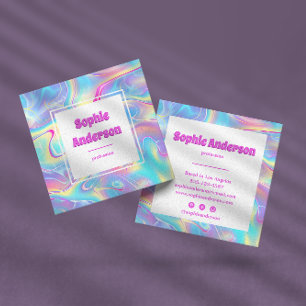 Vibrant Rainbow Holographic Square Business Card