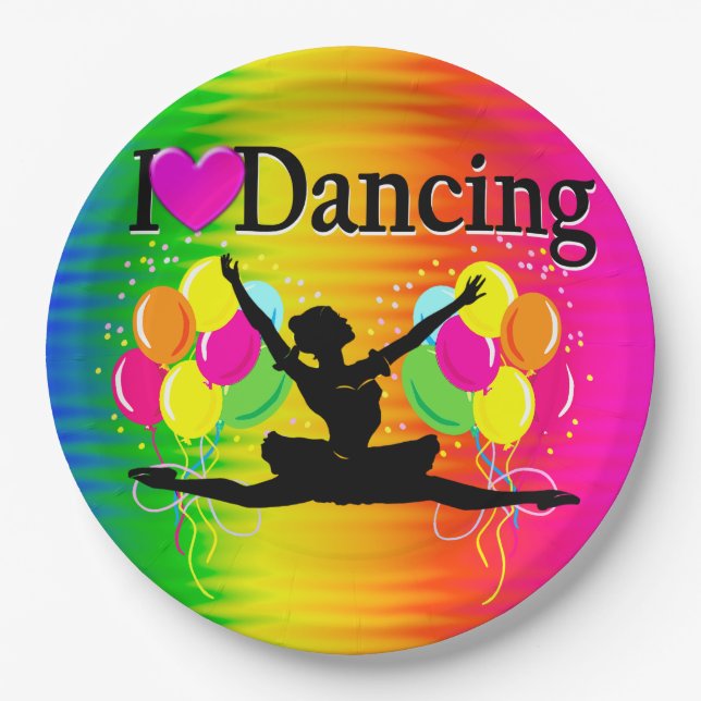 VIBRANT RAINBOW I LOVE DANCING DESIGN PAPER PLATE (Front)