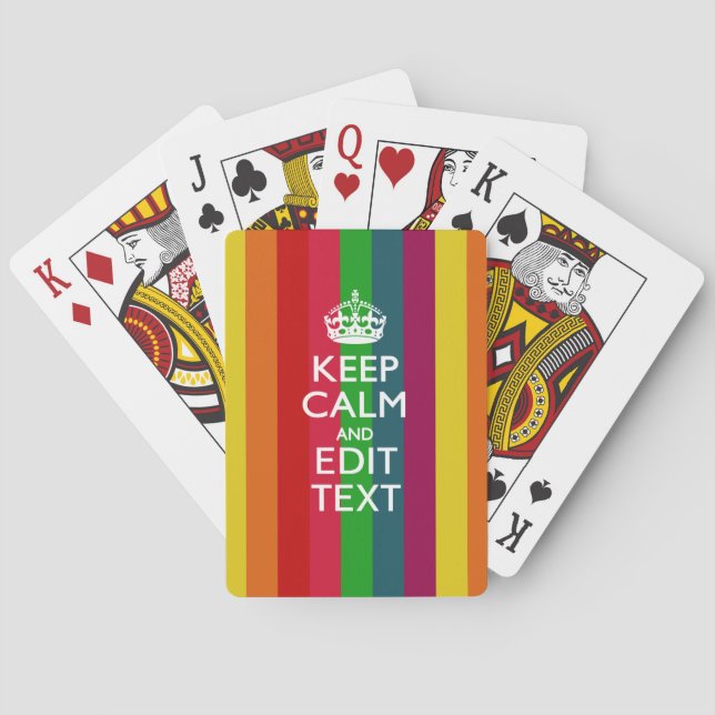 Vibrant Rainbow Keep Calm And Your Text Customise Playing Cards (Back)