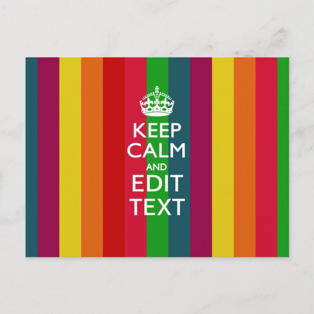 Vibrant Rainbow Keep Calm And Your Text Customise Postcard (Front)