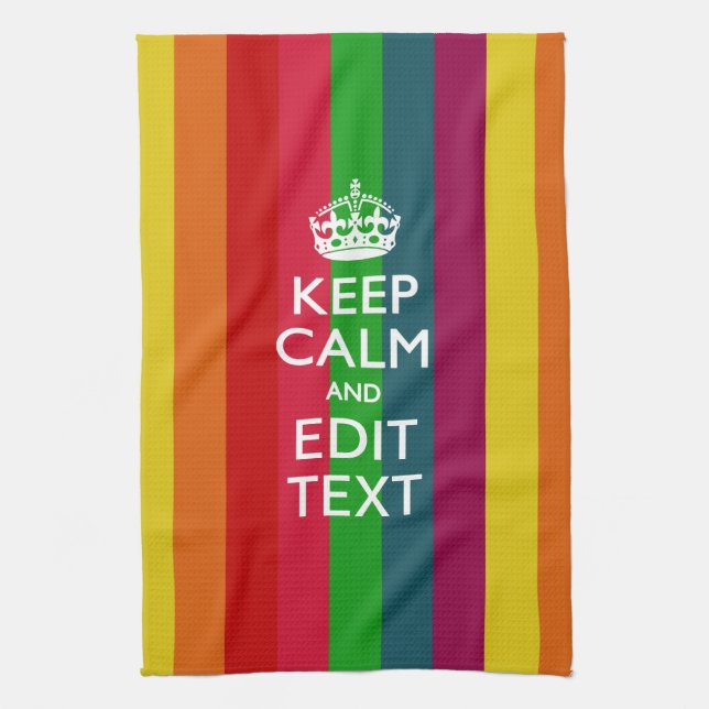Vibrant Rainbow Keep Calm And Your Text Customise Tea Towel (Vertical)