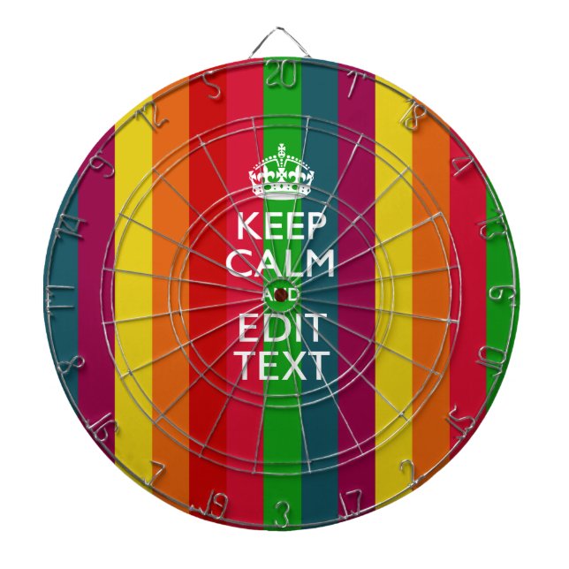Vibrant Rainbow Keep Calm And Your Text Customize Dartboard (Front)