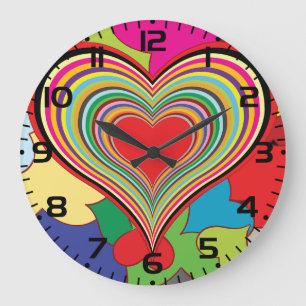 Vibrant Rainbow Layered Heart Abstract Large Clock