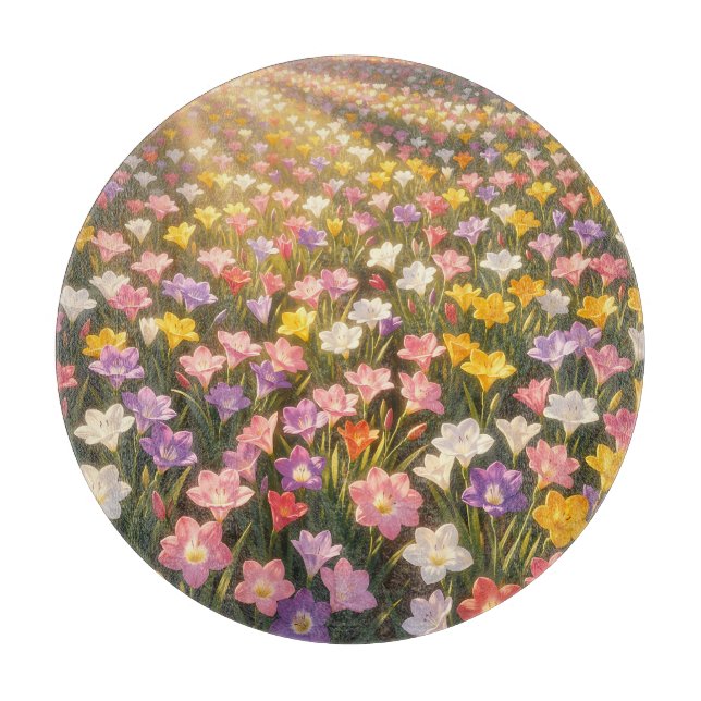 Vibrant Rainbow Lily Flower Field Cutting Board (Front)