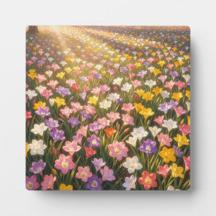 Vibrant Rainbow Lily Flower Field Plaque