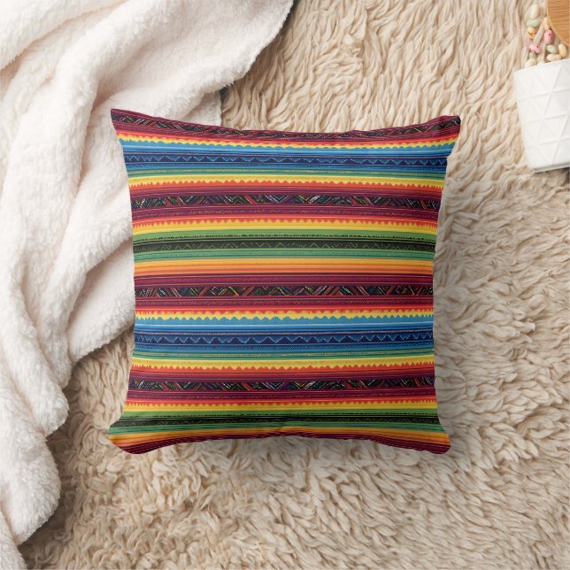 Vibrant Rainbow Mexican Serape Stripes Baby Swaddl Cushion (Blanket)