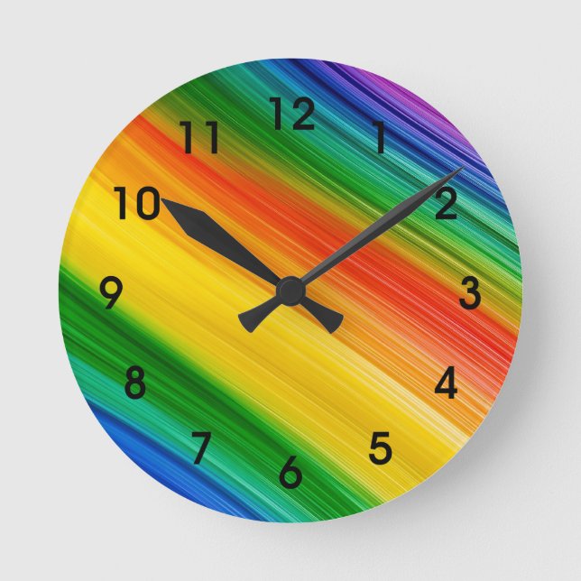 Vibrant Rainbow of Colours Round Clock (Front)