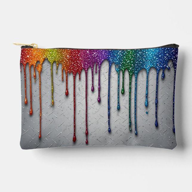 Vibrant Rainbow Paint Drips Accessory Pouch (Front)
