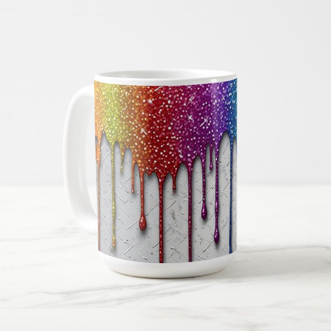 Vibrant Rainbow Paint Drips Coffee Mug (Front Left)