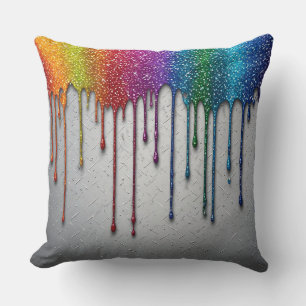 Vibrant Rainbow Paint Drips Cushion