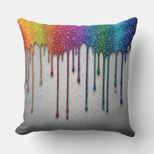 Vibrant Rainbow Paint Drips Cushion (Front)