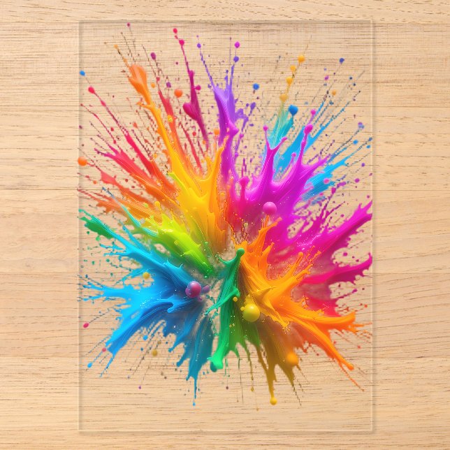 Vibrant Rainbow Paint Splatter Explosion Acrylic Invitations (Front)