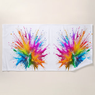 Vibrant Rainbow Paint Splatter Explosion Beach Towel