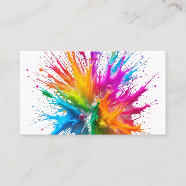 Vibrant Rainbow Paint Splatter Explosion Business Card (Front)