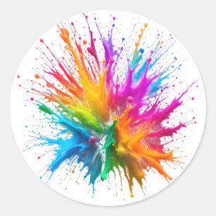 Vibrant Rainbow Paint Splatter Explosion Classic Round Sticker