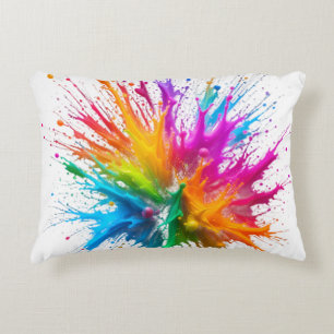 Vibrant Rainbow Paint Splatter Explosion Decorative Cushion