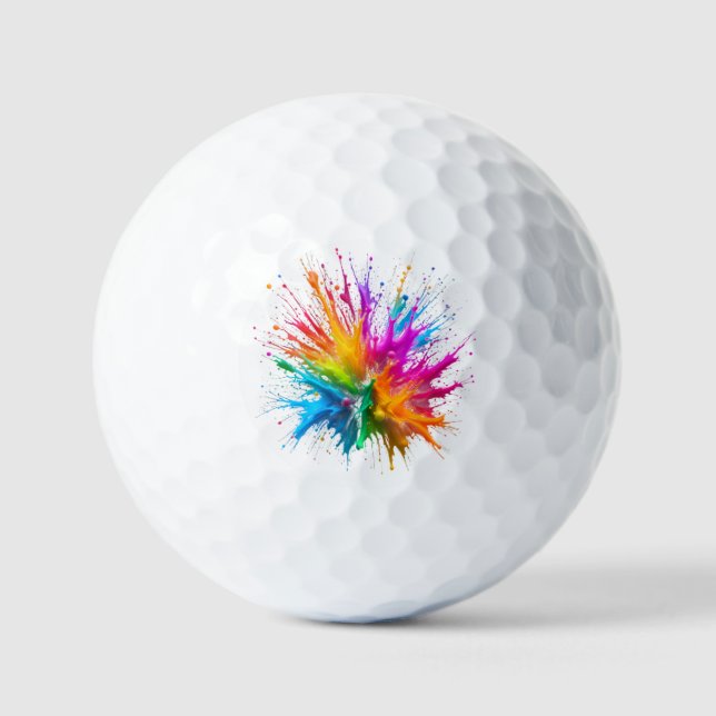 Vibrant Rainbow Paint Splatter Explosion Golf Balls (Front)