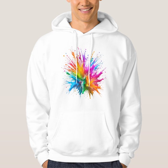 Vibrant Rainbow Paint Splatter Explosion Hoodie (Front)