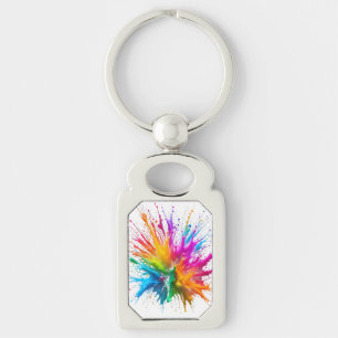 Vibrant Rainbow Paint Splatter Explosion Key Ring