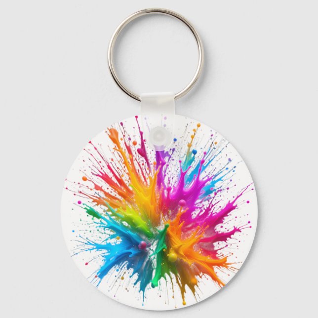 Vibrant Rainbow Paint Splatter Explosion Key Ring (Front)