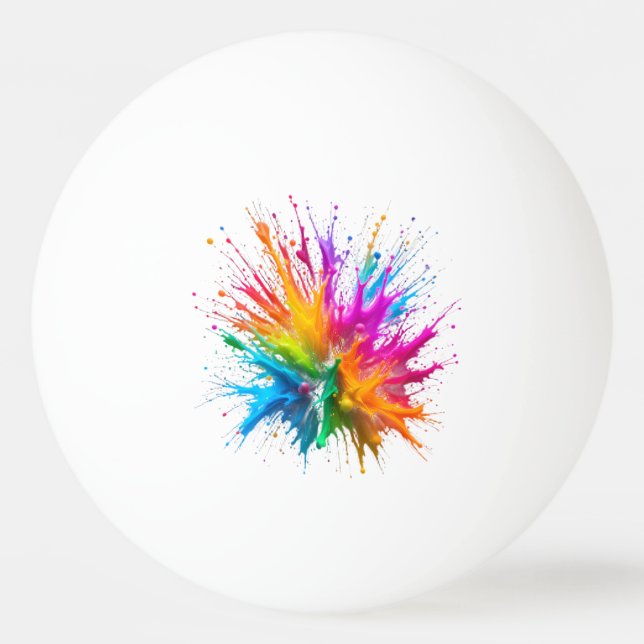Vibrant Rainbow Paint Splatter Explosion Ping Pong Ball (Front)