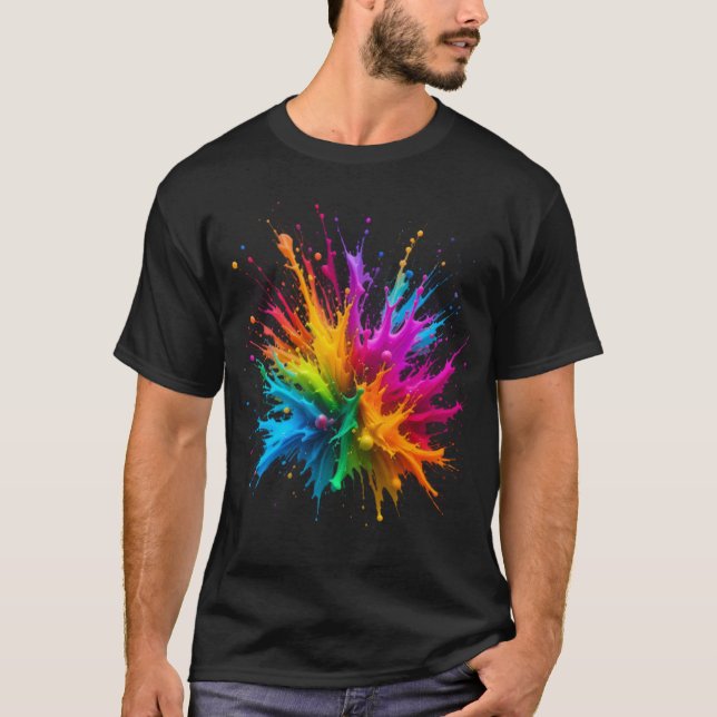 Vibrant Rainbow Paint Splatter Explosion T-Shirt (Front)