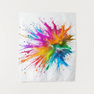 Vibrant Rainbow Paint Splatter Explosion Tapestry