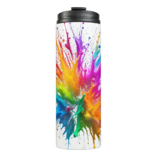 Vibrant Rainbow Paint Splatter Explosion Thermal Tumbler
