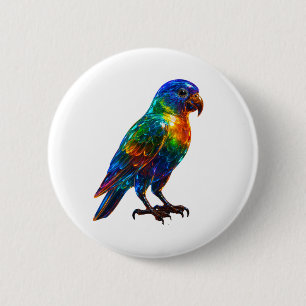 Vibrant Rainbow Parrot Art – Colourful Glass Effec 6 Cm Round Badge