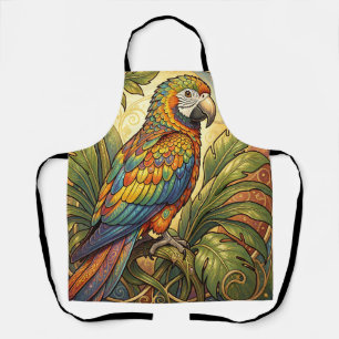 Vibrant Rainbow Parrot Art Nouveau Apron
