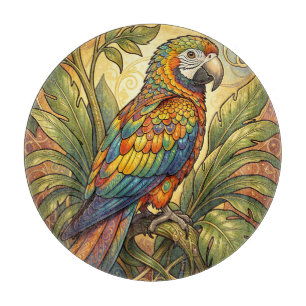 Vibrant Rainbow Parrot Art Nouveau Cutting Board