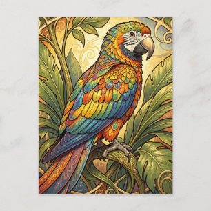 Vibrant Rainbow Parrot Art Nouveau Postcard