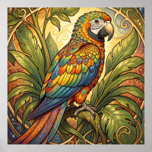 Vibrant Rainbow Parrot Art Nouveau Poster
