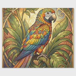 Vibrant Rainbow Parrot Art Nouveau Wrapping Paper