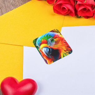 Vibrant Rainbow Parrot Colourful Jungle Bird Kids Square Sticker