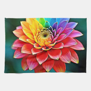 Vibrant Rainbow Petal Dream Art Tea Towel