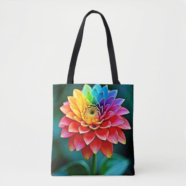 Vibrant Rainbow Petal Dream Art Tote Bag (Front)