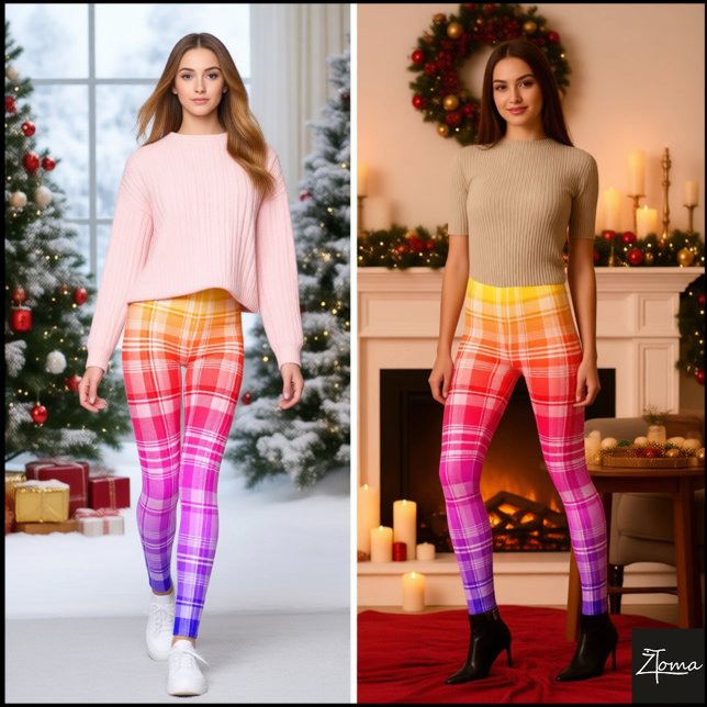 Vibrant Rainbow Plaid Gradient Design Leggings (Creator Uploaded)