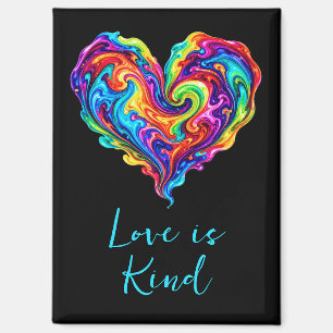 Vibrant Rainbow Poured Paint Heart Magnet