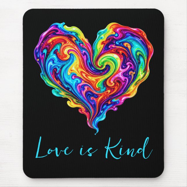 Vibrant Rainbow Poured Paint Heart  Mouse Pad (Front)