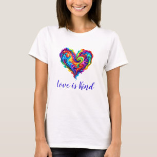 Vibrant Rainbow Poured Paint Heart T-Shirt